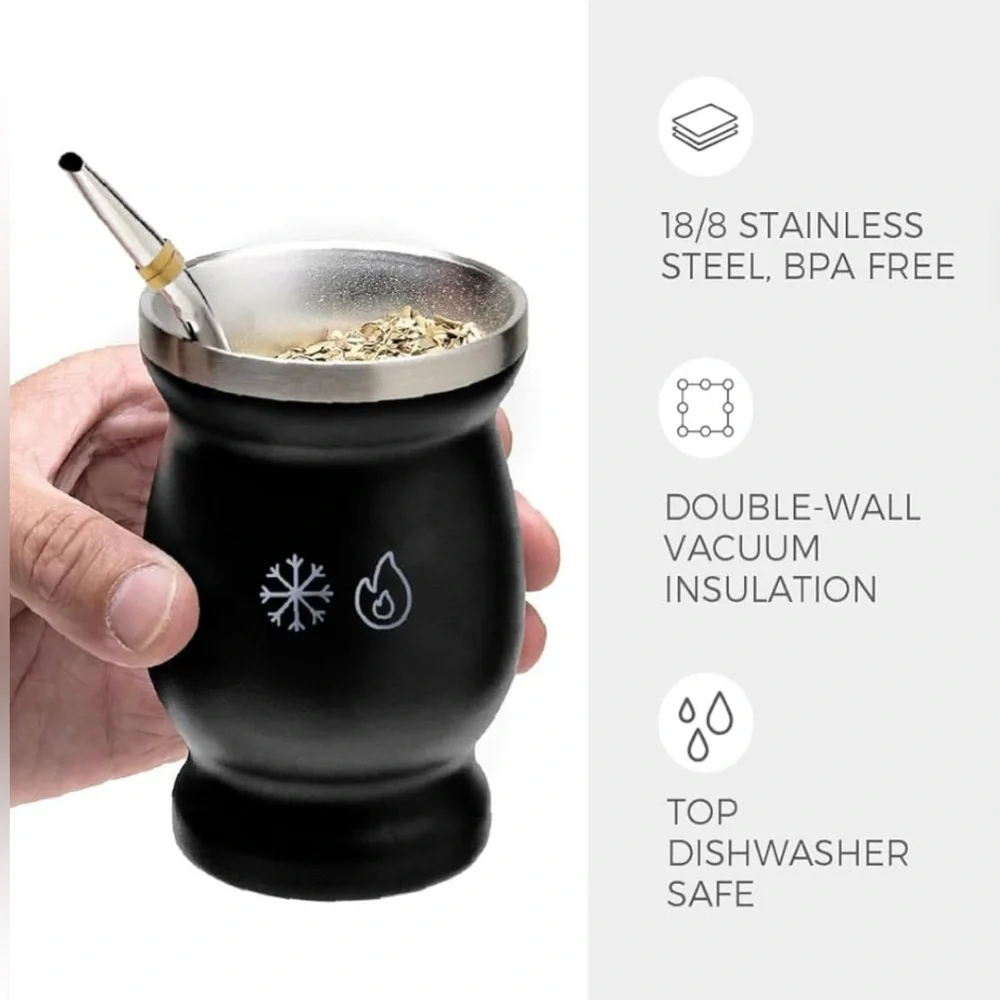 BALIBETOV Yerba Mate tea coffee Black Stainless Steel Tumbler cup Mug Camping